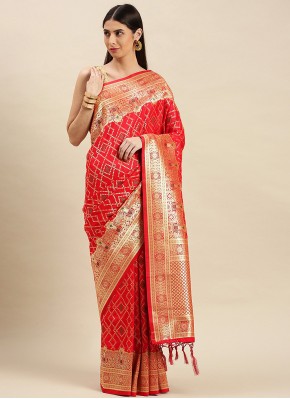 Red Banarasi Silk Traditional Designer Saree