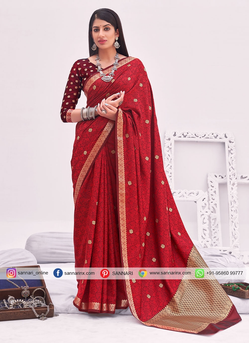 Red Banarasi Silk Weaving Classic Saree