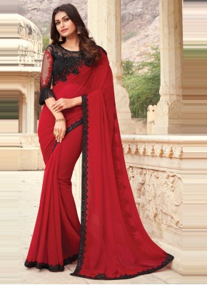 Red Embroidered Ceremonial Designer Traditional Saree
