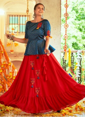 Red Embroidered Party A Line Lehenga Choli
