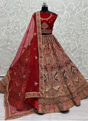 Red Embroidered Wedding Trendy Lehenga Choli