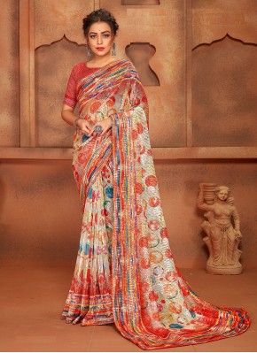 Red Net Embroidered Trendy Saree