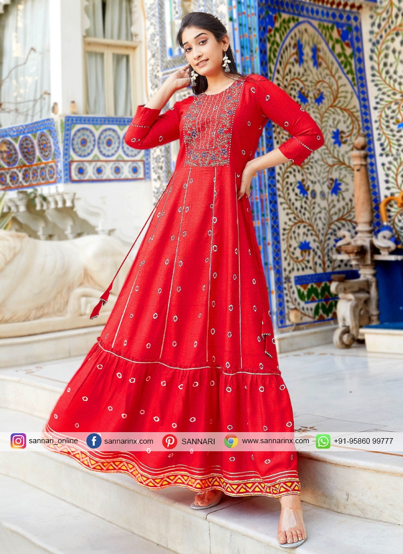 Red Rayon Ceremonial Trendy Gown