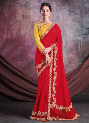 Red Silk Resham Trendy Saree