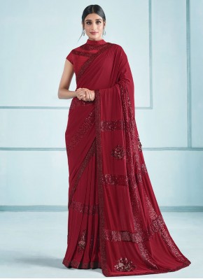 Red Wedding Lycra Designer Saree