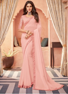 Refreshing Pink Patch Border Classic Designer Saree