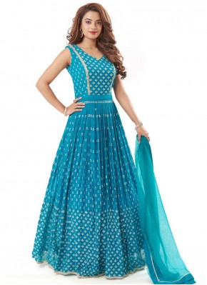 Remarkable Georgette Hand Embroidery Work Floor Length Ready made Dress