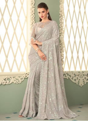 Remarkable Sequins Grey Georgette Classic Saree
