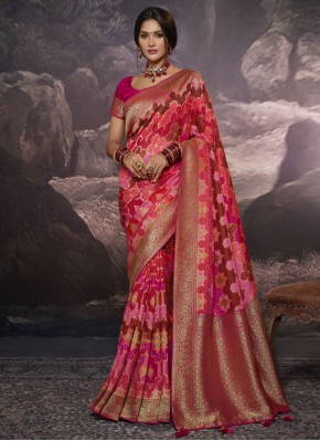 Remarkable Viscose Weaving Pink Designer Saree