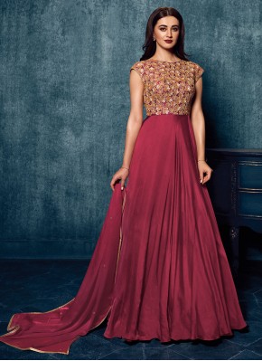 Renowned Sequins Satin Red Floor Length Gown