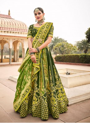 Resham Silk Trendy Lehenga Choli in Green