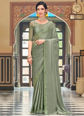 Resham Silk Trendy Saree in Green