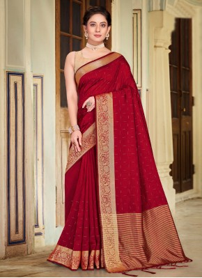 Resplendent Maroon Art Banarasi Silk Contemporary Style Saree