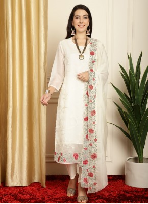 Riveting Off White Organza Trendy Salwar Suit