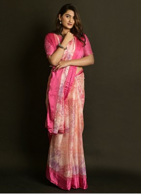 Riveting Pink Satin Contemporary Style Saree