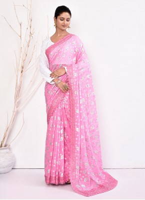 Rose Pink Color Contemporary Saree