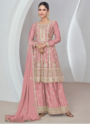 Rose Pink Embroidered Silk Trendy Salwar Kameez