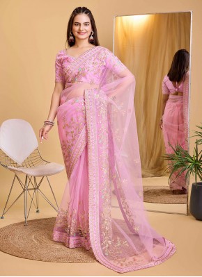 Rose Pink Embroidered Trendy Saree