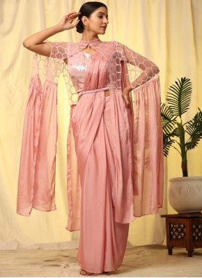 Rose Pink Sequins Reception Contemporary Saree