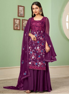 Royal Purple Sequins Georgette Trendy Salwar Suit