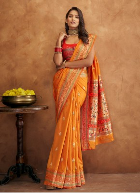 Ruritanian Weaving Banarasi Silk Orange Saree