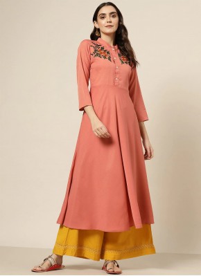 Rust Georgette Embroidered Casual Kurti
