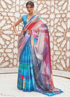 Saree Digital Print Crepe Silk in Multi Colour