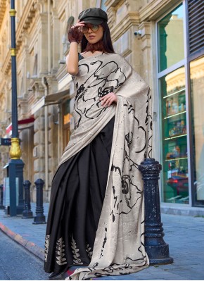 Saree Print Faux Crepe in Black and White