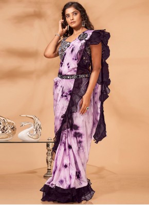Saree Printed Georgette Satin in Purple