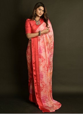 Satin Printed Trendy Saree in Red
