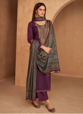 Satin Purple Embroidered Salwar Suit