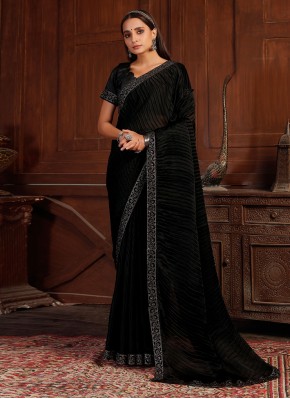 Satin Silk Designer Traditional Saree in Black