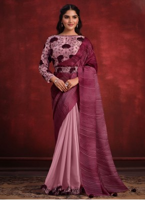 Satin Silk Purple Sequins Classic Saree