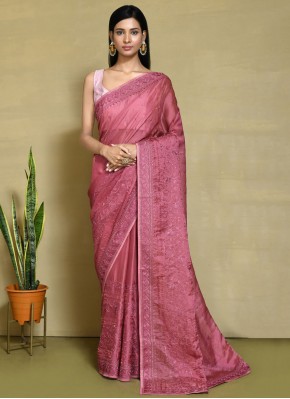 Satin Silk Trendy Saree in Pink