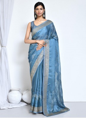 Satin Silk Woven Saree in Blue