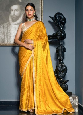 Savory Satin Yellow Designer Saree
