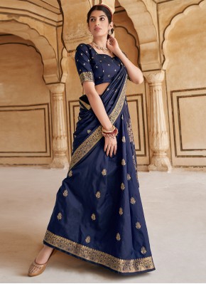 Savory Weaving Banarasi Silk Blue Designer Traditional Saree