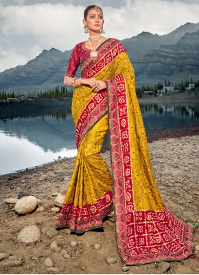 Scintillating Mustard and Red Reception Classic Saree