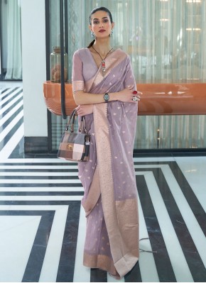 Scintillating Purple Mukesh Silk Contemporary Saree