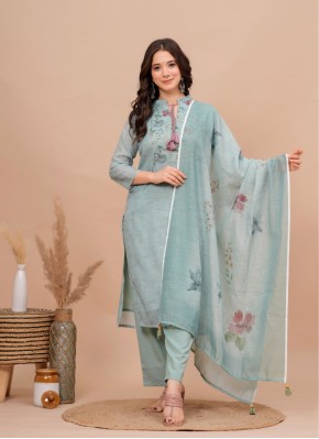 Sea Green Cotton Readymade Suit