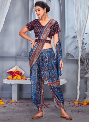 Sensational Embroidered Net Navy Blue Contemporary Style Saree