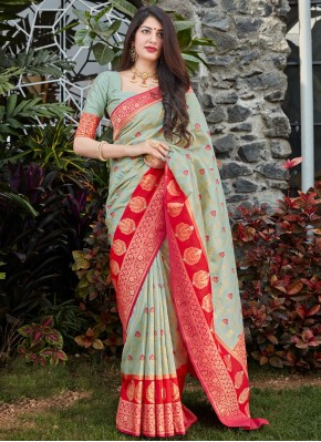 Sensational Green Weaving Banarasi Silk Designer Traditional Saree
