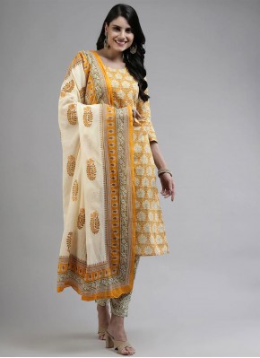 Sensible Printed Yellow Trendy Salwar Suit 
