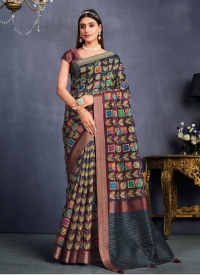 Shaded Saree Sequins Tussar Silk in Black and Maroon