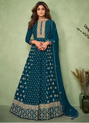  Shamita Shetty Embroidered Blue Readymade Salwar Suit