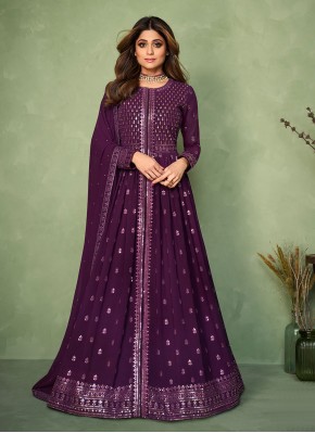Shamita Shetty Purple Ceremonial Readymade Salwar Suit
