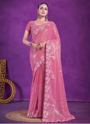 Shimmer Embroidered Peach Trendy Saree