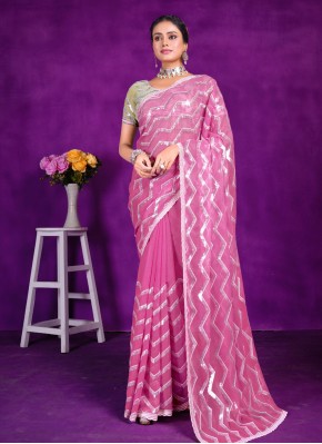 Shimmer Embroidered Saree in Pink