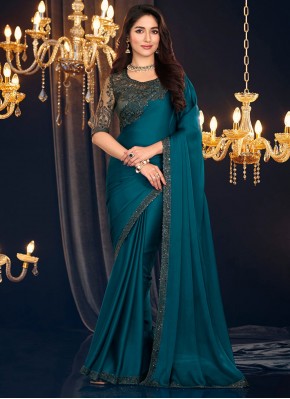 Shimmer Georgette Embroidered Classic Saree in Teal