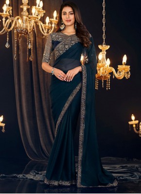 Shimmer Georgette Navy Blue Classic Saree